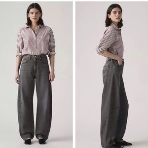 NWT Levi’s Cinch Barrel leg jeans high rise washed black Sz 24 x 31 rigid denim